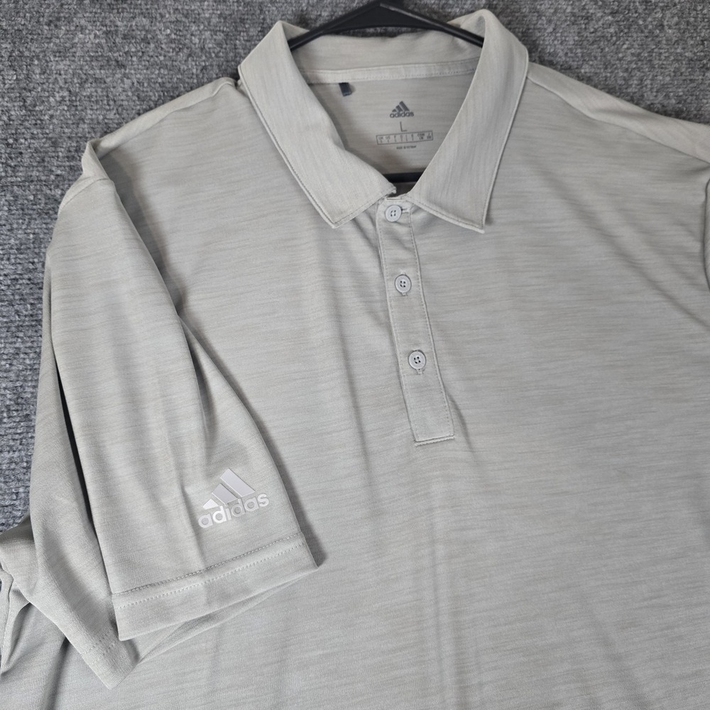 Adidas Men Polo Shirt Large L Gray‎ Company Logo Short Sleeve Collar Golf Tennis
